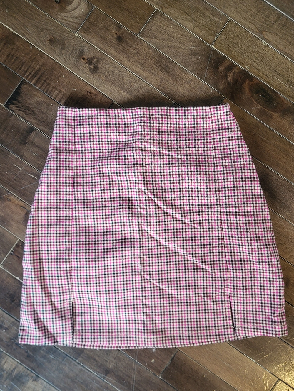 Pink Plaid Mini Skirt with Subtle Front Slits